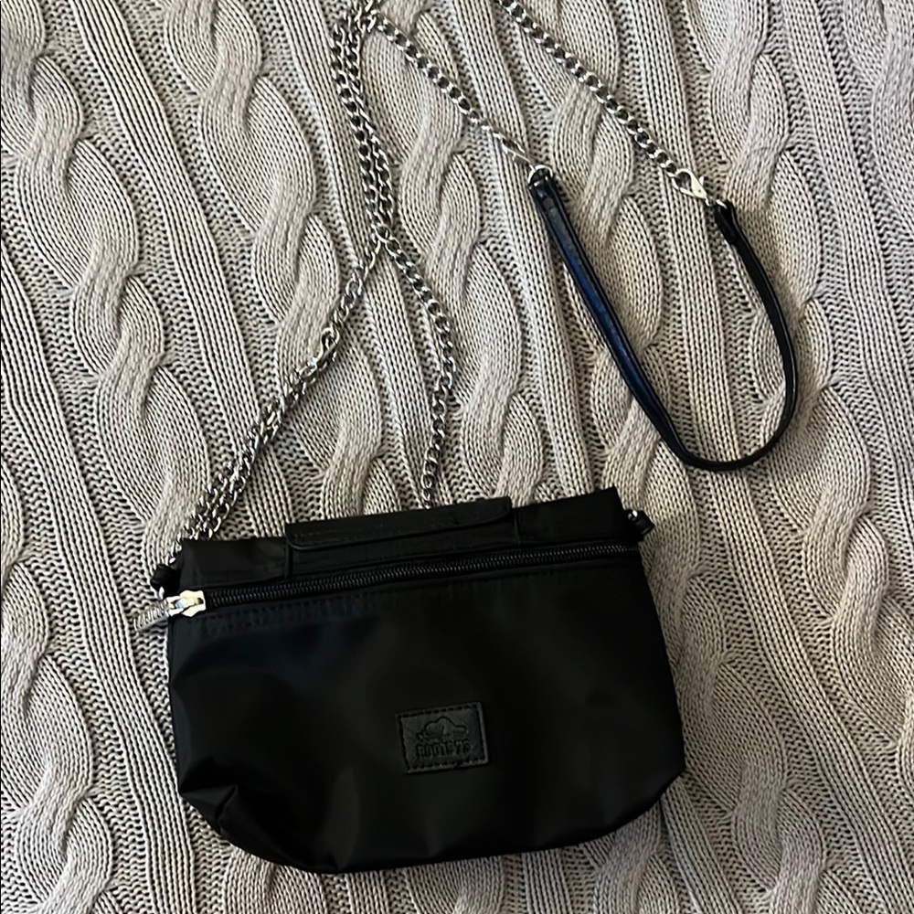 SOLD-Roots Black Crossbody Bag with Chain Strap - Picture 2 of 4